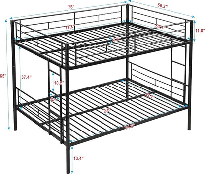 EMKK Metal Bunk Bed Full Over Full with Guardrails,Bedframe,Bunk Beds for Dorm,Bedroom,Guest Room,Heavy Duty Metal Slats, Noise Free, No Box Spring Needed, Black