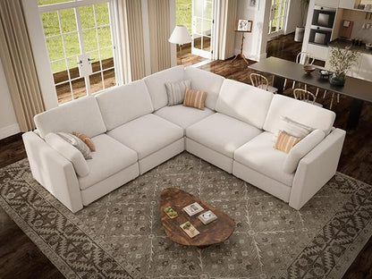 Oversized Modular Sectional Sofa V-Shaped Cloud Couches White | 109'' Deep Seat Couch for Living Room, 5-Seater Luxury Comfortable Corner sofa, Solid Wood Frame, Removable Washable Cover