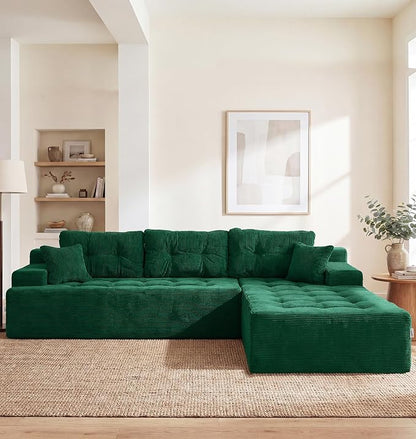Hobestluk Modular Sectional Sofa Couches L-Shape Couch 3 Seat Modular Sofa Memory Foam Sectional Couches for Living Room, Cloud Couch (Emerald Corduroy, 108", Right Hand Facing)