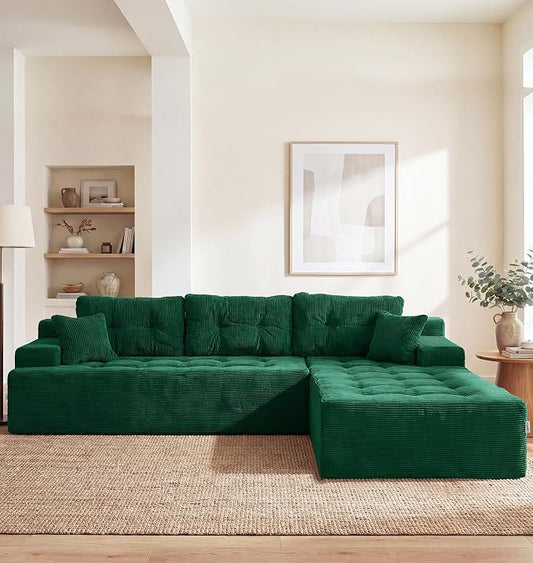 Hobestluk Modular Sectional Sofa Couches L-Shape Couch 3 Seat Modular Sofa Memory Foam Sectional Couches for Living Room, Cloud Couch (Emerald Corduroy, 108", Right Hand Facing)