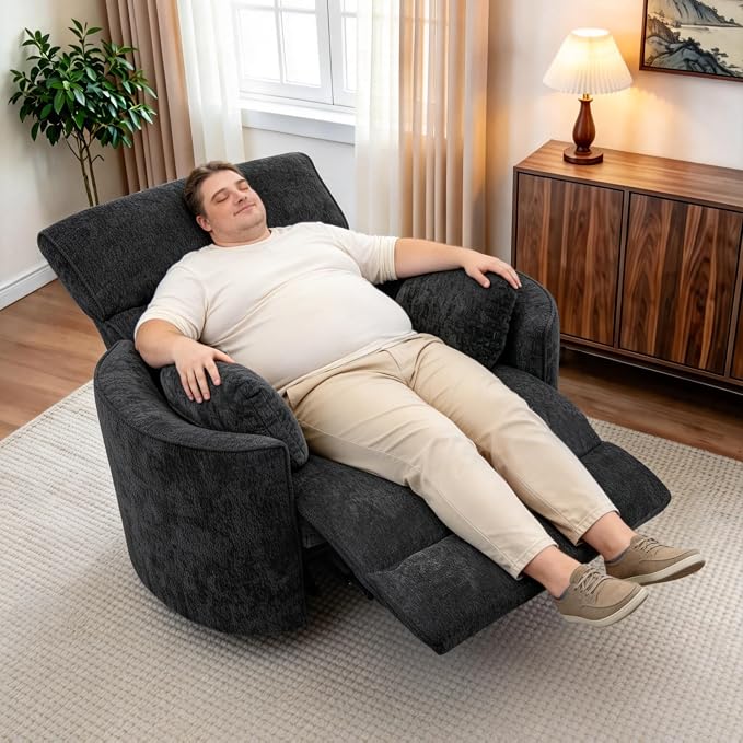 450lbs Oversized Power Recliner Chair, 53" Extra Wide Electric Recliner for Big and Tall Adults, Single Sofa with USB & Type-C Ports, Pillows, Chair for Living Room, Bedroom, Office (Black)