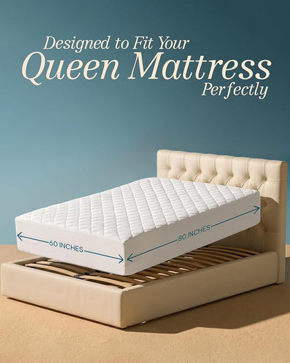 Quilted Fitted Mattress Pad 2 Pack, Queen Mattress Protector Topper with Deep Pocket Stretches up to 16 Inches, Machine Washable Mattress Cover by Utopia Bedding (White)