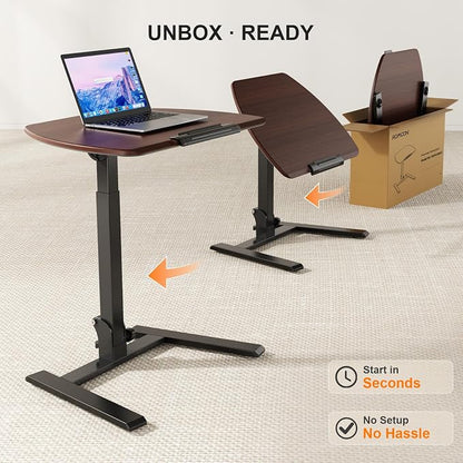 ROMOON Folding Portable Standing Desk with Wheels, No-Assembly Rolling Height-Adjustable Sit-Stand Table, Space-Saving Foldable Laptop Cart for Home Office and Computer Workstation (Walnut)