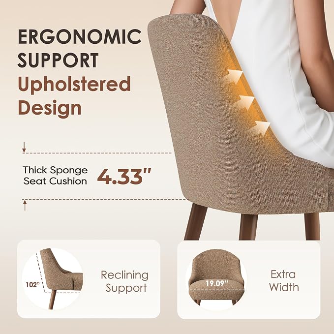 MALOL Dining Room Chair Set of 4, Upholstered Kitchen Chairs with Wood Legs, High-Back Padded Dining Chairs for Dining Room/Restaurant/Cafe, Camel