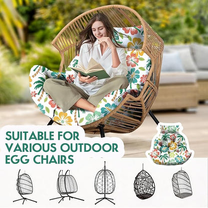 Outdoor Hanging Egg Chair Cushion Replacement, Extra Large Waterproof Egg Swing Cushions with Headrest Pillow and Ties, U-Shaped Thickened Cushion for Hanging Eggs Chair (Green Coconut)