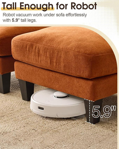Karl home 99.6" 3-Seat U-Shaped Sectional Sofa, Orange | Chenille Upholstered, 2 Movable Ottomans, Cloud-Like Seat, 2 Throw Pillows, Comfy Deep Seat, Living Room, Apartment, Office