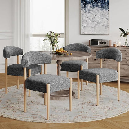 VKNOW Wooden Dining Chairs Set of 2 with Curved Open Back, Black | Natural Rubberwood Legs, Soft Chenille Fabric, Thickened Cushion, For Adults and Family, Dining Room, Kitchen, No Wobble