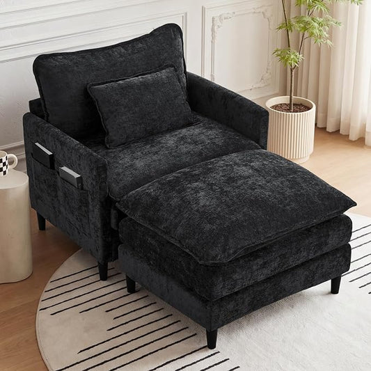 113" Chenille Modular Sectional Sofa (Chenille Black, Single Seat with Ottoman)