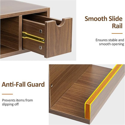 Afuly Floating Nightstand with Charging Station Wall Mounted Night Stand with Drawer Walnut Bed Side Table Wood Bedside Table Shelf Narrow Hanging Modern End Table Nightstands for Bedroom Decor