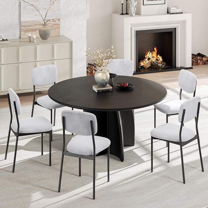 Einhomn Upholstered Dining Chairs Set, Modern Stackable Dining Room Chairs with Soft Velvet Backrest, Kitchen Chairs with Sturdy Metal Legs for Living Room, Restaurant, Set of 6,Light Grey