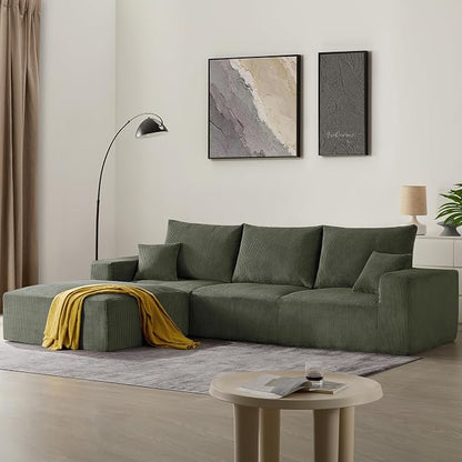 40" Oversized Square Corduroy Ottoman Pouf - Poofy Soft Foot Rest with Foam Chunk Filling, Movable Large Ottoman Pouf Footstool for Living Room Sofa Couch Bedroom, Green(1 Piece)