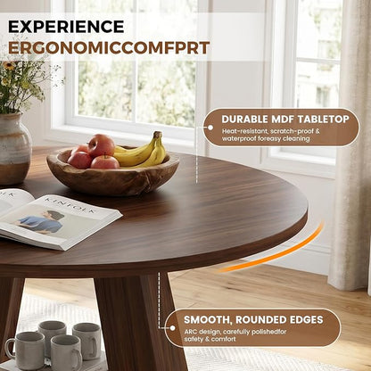 Miereirl 47.3 Inch Round Dining Table Set for 4, Round Kitchen Table with Chairs, Space Saving Dining Room Table Set with Storage Shelf for Apartment Kitchen Dining Room, Walnut Table+4 Black Chairs