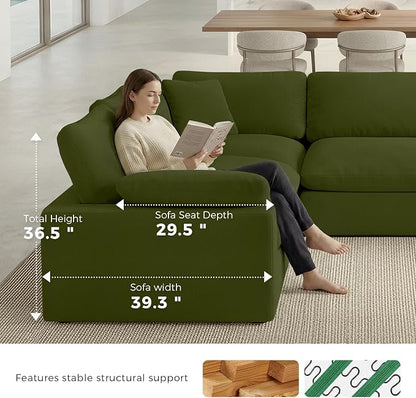 Modular Sectional Sofa Cloud Couch,78.6" Down Filled Comfy Cloud Modern Sofa,2 Seater with Green Linen Couch Cushion Covers Removable Furniture for Living Room