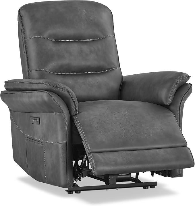 KISLOT Power Recliner Chair with Adjustable Headrest and Footrest, Dual Motor Leather Reclining Chair with USB/Type-C Charging, Zero Gravity Modern Electric Recliner for Adults Living Room Bedroom