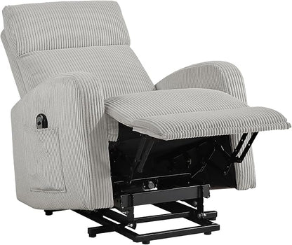 Lexicon Power Lift Recliner Chair for Elderly with Remote Control, Gentle Lift Motion, Side Pocket Armrest, Corduroy Upholstered Electric Recliner for Living Room/Bedroom, Easy Assembly, Light Gray