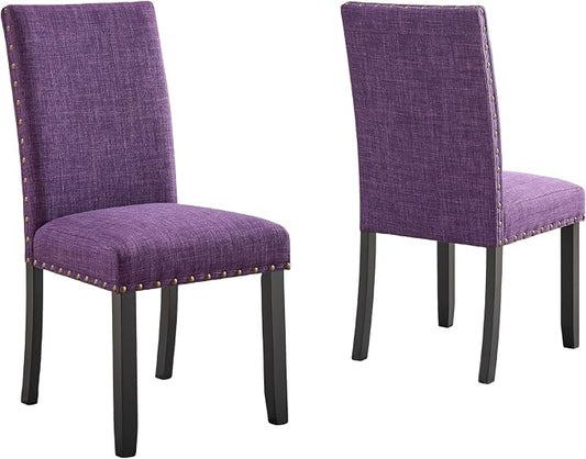 Roundhill Furniture Biony Fabric Dining Chairs with Nailhead Trim, Set of 2, Purple