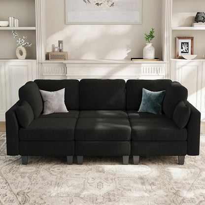Sectional Sleeper Sofa, 6 Seaters Modular Sleeper Sofa Couch, Comfy Sectionals Couches Bed, Convertible Sofas with Ottomans, Modular Sectional Couches for Living Room, Black