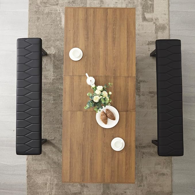 STHOUYN 63”-79” Extendable Dining Room Table, Modern Farmhouse Wooden Kitchen Table, Long Expandable Dining Table for 6 8 10, Large Expanding Tables Conference Tables (Walnut Brown)
