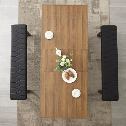 STHOUYN 63”-79” Extendable Dining Room Table, Modern Farmhouse Wooden Kitchen Table, Long Expandable Dining Table for 6 8 10, Large Expanding Tables Conference Tables (Walnut Brown)