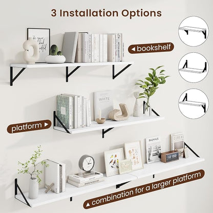 Axeman Deep Floating Shelves | 40 Inch White Wall Shelves Set of 2 | 10 Inch Deep Rustic Wood Shelves for Wall | 40'' W x 10''D White Shelves for Living Room Bathroom Kitchen