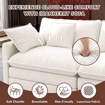 Ihanherry 114" V-Shaped Modern Sofa Modular Sectional Cloud Couch with 2 Ottoman, 7-Seat Chenille Deep Seat Sofa with Corner Section for Living Room, Bedroom and Apartment, Beige