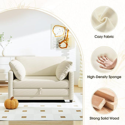 Myroyalsit 51" Convertible Sofa Bed, 2 in1 Folding Sofa Bed, Loveseat Sleeper Sofa for Small Spaces, Fold Out Floor Couch with 2 Pillows for Apartment, Living Room & Guest Room, Beige Chenille Fabric