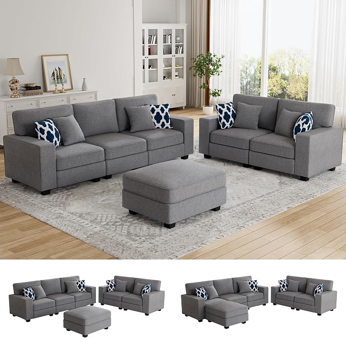 Legend Vansen Oversized Modular Sectional Sofa,U/L‑Shaped Reversible Couch with Ottoman,Deep Seat Plush Polyester Sofa for Living Room,6‑Seater,Dark Grey