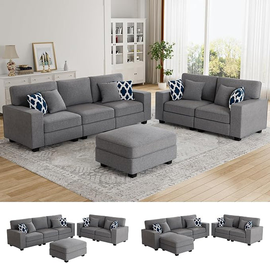 Legend Vansen Oversized Modular Sectional Sofa,U/L‑Shaped Reversible Couch with Ottoman,Deep Seat Plush Polyester Sofa for Living Room,6‑Seater,Dark Grey