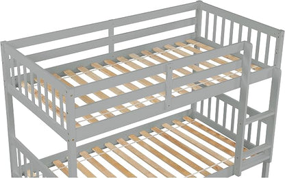Harper & Bright Designs Convertible Wood Twin-Over-Twin Bunk Bed with Trundle and Ladder - Can Be Divided Into Two Platform Beds (Grey)
