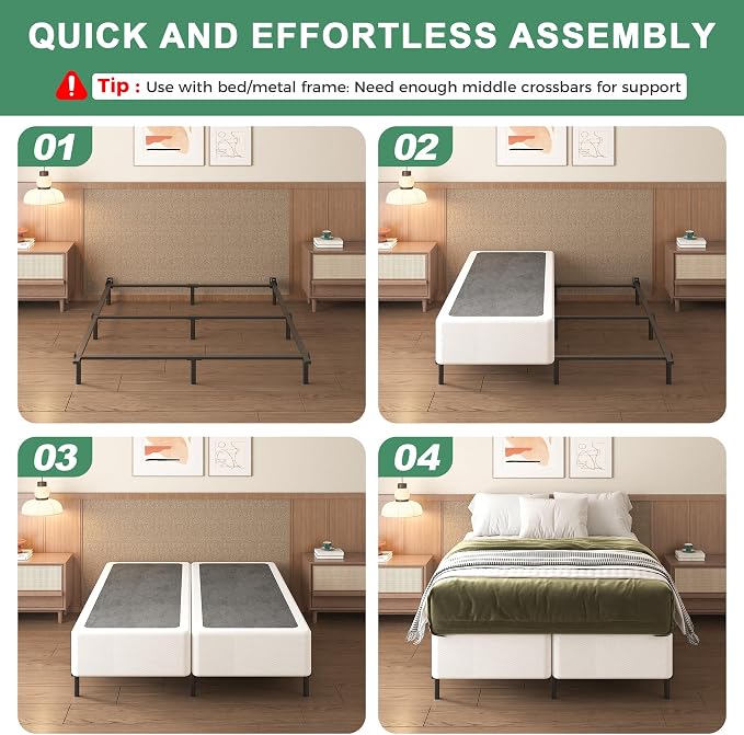 Lutown-Teen 9 Inch Split Full Size Box Spring Bed Base, 3500lbs Heavy Duty Metal High Profile Box Spring Full Size Bed Mattress Foundation with Fabric Cover, Noise-Free, Non Slip, Easy Assembly