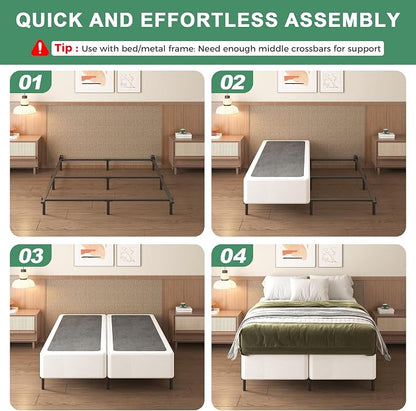 Lutown-Teen 9 Inch Split Queen Box Spring Bed Base, 3500lbs Heavy Duty Metal High Profile Box Spring for Queen Bed Mattress Foundation with Fabric Cover, Noise-Free, Non Slip, Easy Assembly