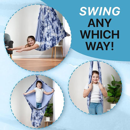 Indoor Sensory Swing for Kids or Outdoor – Holds 300lbs, Double-Layer, & 360° Swivel, Calming Compression Therapy Swing Hammock for Kids & Adults with All Hardware – Sensory-Motor Toys & Gifts