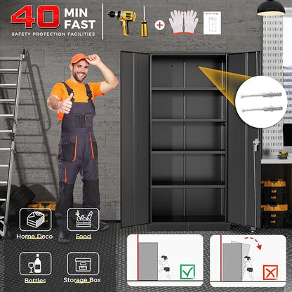 Bonusall 72" Storage Cabinet,Heavy-Duty Steel Cabinet with 2 Locking Doors & 4 Adjustable Shelves for Home