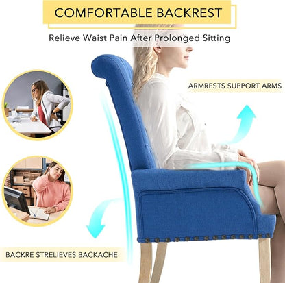 AODCHR Upholstered Fabric Accent Dining Chair Set of 5, Elegant Tufted Dining Room Chairs, Kitchen Room 1 Arm with 4 Armless,Blue