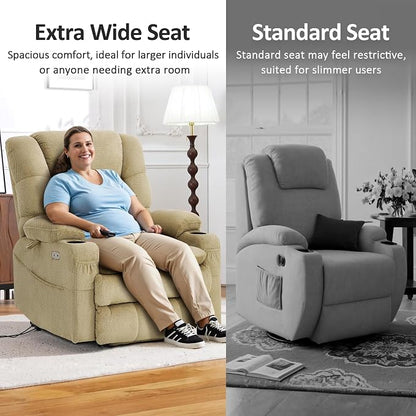 MCombo Big Man Power Lay Flat Lift Chair, Triple Motor Power Lift Recliner with Massage & Dual Heating, Adjustable Headrest, Fabric R7635 (Beige, Large-Wide)