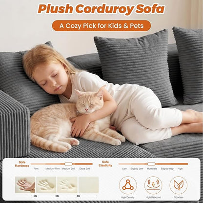 6-in-1 Tri-Folding Mattress | Cloud Boneless L-Shaped Modular Sectional Couches | Corduroy Pet-Friendly Convertible Futon Sofa Bed with 800LB Capacity Apartment, Guest Room, Game Room