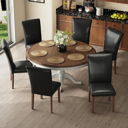 COLAMY Parsons Dining Chairs Set of 6, PU Leather Dining Room Kitchen Side Chair with Nailhead Trim and Wood Legs - Black