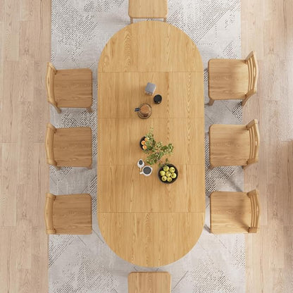 43-95 Inch Oval Extendable Dining Table for 4-10, Fluted Space Saving Round Kitchen Table with 3 Leaf, 2 Storage, Mid Century Modern Long Dining Room Dinner Table for Living Room, Oak, Natural