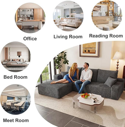 95" Cloud Sectional Couch with L-Shape Chaise, Modular Comfy Sofa Chaise Longue, Upholstered Corduroy Couches Sleeper with Deep Seat for Living Room Bedroom, No Assembly Required(Grey, Left Facing)