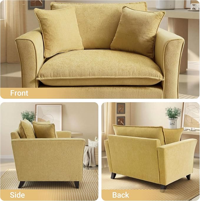 ERYE 46.9" Chenille Upholstered Accent Chair Wide Seat for Living Room Bedroom, Modern Leisure Cushion Armchair W/ 2 Pillows and Removable Cover for Home Apartment Office