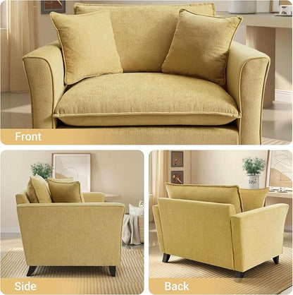 ERYE 46.9" Chenille Upholstered Accent Chair Wide Seat for Living Room Bedroom, Modern Leisure Cushion Armchair W/ 2 Pillows and Removable Cover for Home Apartment Office