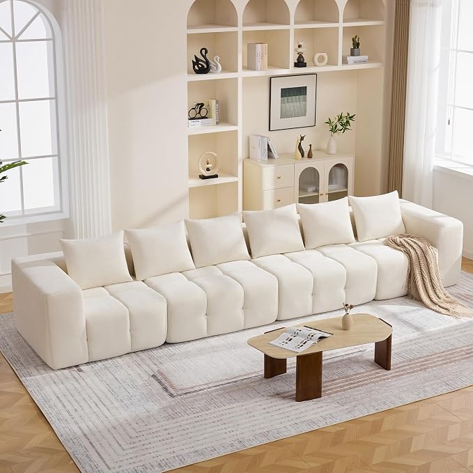 160" Oversized 6 Seater Boneless Couch, Comfy Cloud Modular Sectional Sofa with Deep Seat, Modern Boneless Memory Foam Couches for Living Room, Tufted Sofa, No Assembly Required, Beige