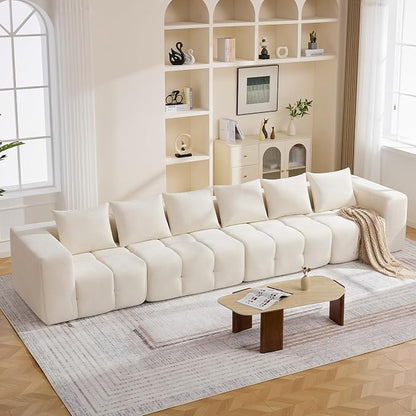 160" Oversized 6 Seater Boneless Couch, Comfy Cloud Modular Sectional Sofa with Deep Seat, Modern Boneless Memory Foam Couches for Living Room, Tufted Sofa, No Assembly Required, Beige