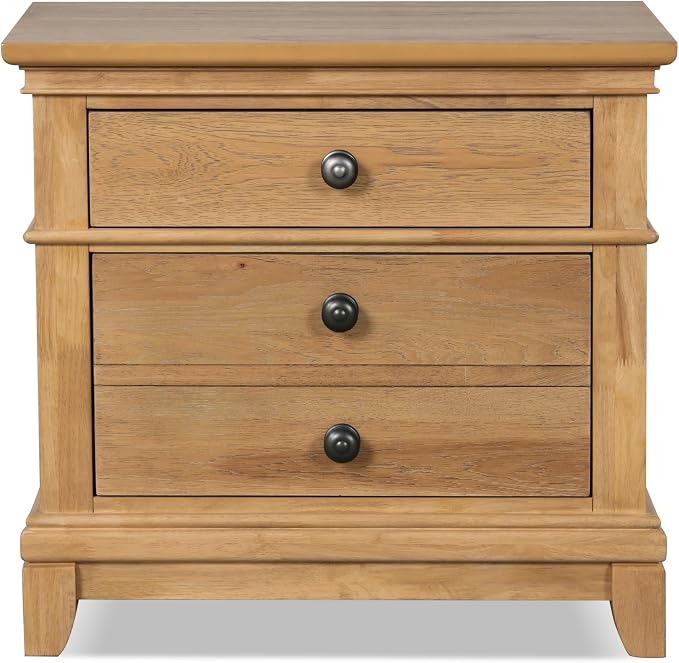 Furniture of America Yardley Farmhouse Solid Wood 3-Piece Bedroom Collection with Panel Bed and Nightstands Set of 2, Box Spring Required for Bedroom, Guess Room, King, Natural Oak