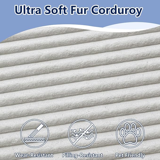 96" Modular Sectional Sofa, Modern Corduroy Cloud Couch with Deep Seat, Boneless Couch Upholstered 3-Seater L-Shaped Sofa for Living Room, No Assembly Required (White, Left-Facing Chaise)