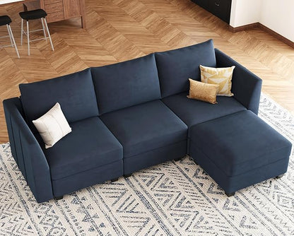 Belffin Convertible Sectional Sofa with Chaise Velvet L Shaped Sofa Couch Modular Sectional Sofa with Storage Blue