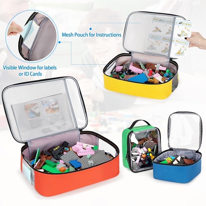 Rexmica 4-piece Toy Storage Organizer Bag, Travel Organizer Case for Building Blocks, Dolls, Crafts, Magnetic Building Tiles, Blocks Toy Storage Bag with Visible Top