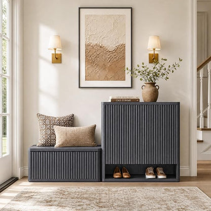SICOTAS Storage Bench 40.2" Wide Shoe Bench with Lift Top Large Wooden Storage Chest Trunk Modern Blanket Chest with 2 Safety Hinges & Seating for Bedroom Entryway Living Room Hallway