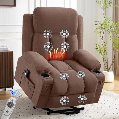 MAHOMICO Power Lift Recliner Chair for Elderly with Vibration Massage and Lumbar Heating Electric Oversized Single Sofa with Cup Holder and USB Charge Port for Living Room