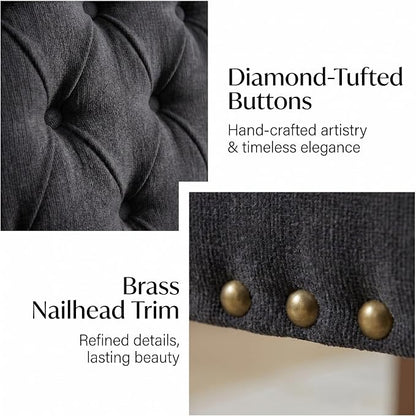 Upholstered Dining Chairs with Arms Set of 2, Black, 2 Pack | Tufted Chenille Kitchen Chairs with Arms, Modern Farmhouse Armchair with Nailhead Trim for Dining Room, Home Office